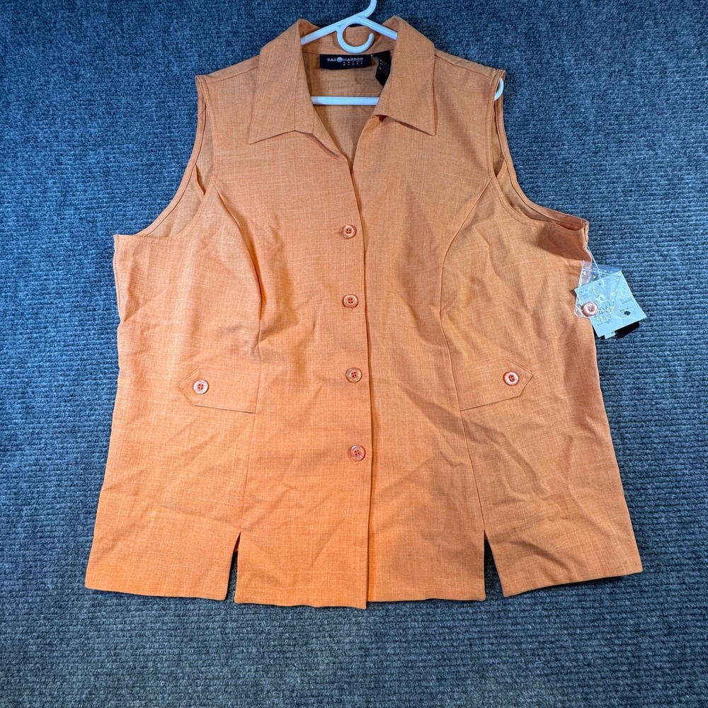 Sag‎ Harbor Woman Tangerine Orange Sleeveless Button Front Vest Plus 24W NWT